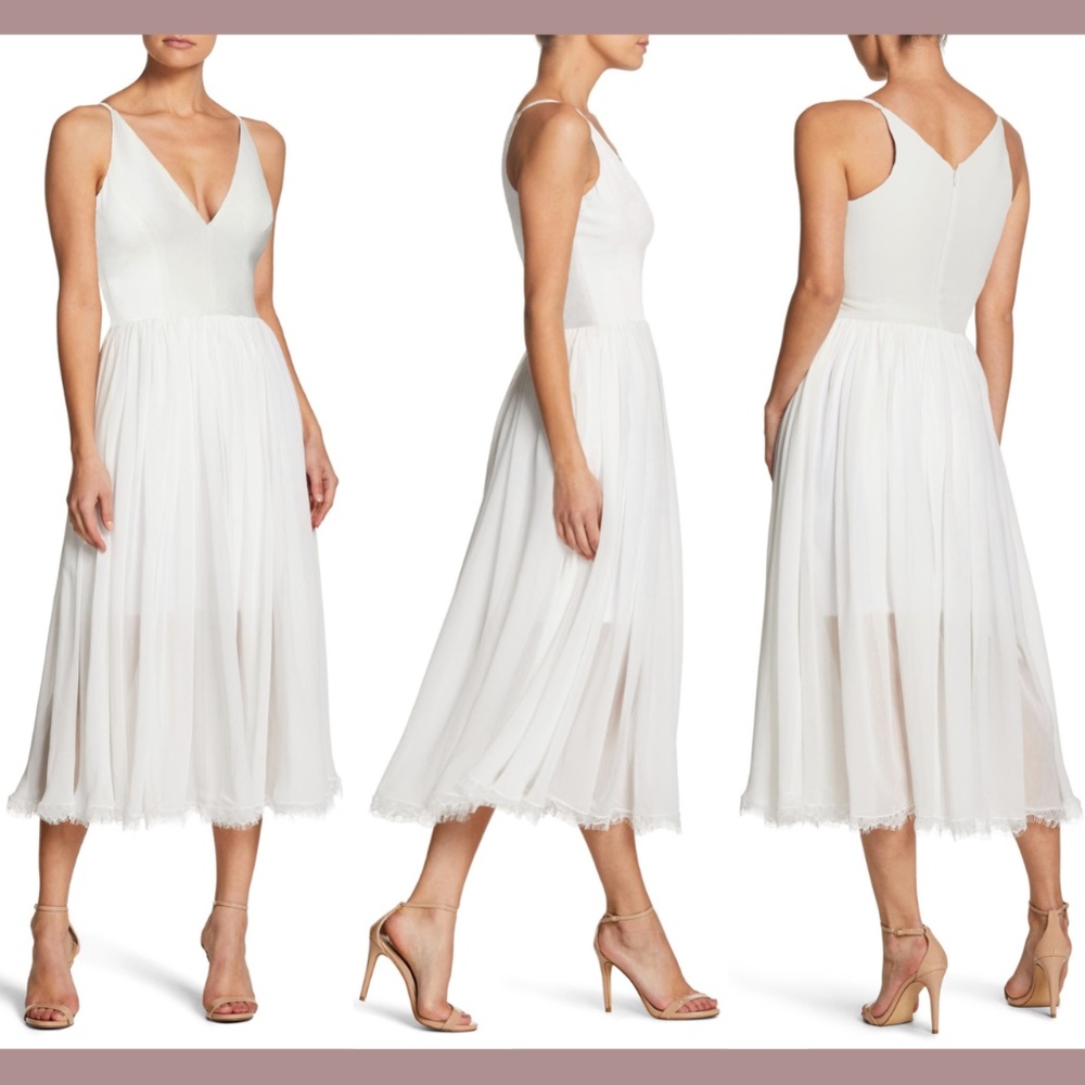 NEW $198 Dress the Population [ XS ] Alicia Midi Dress‎ in Off-White